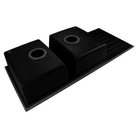 Aqua Perla - Black Granite Double Bowl Kitchen Sink 1160x500x200mm