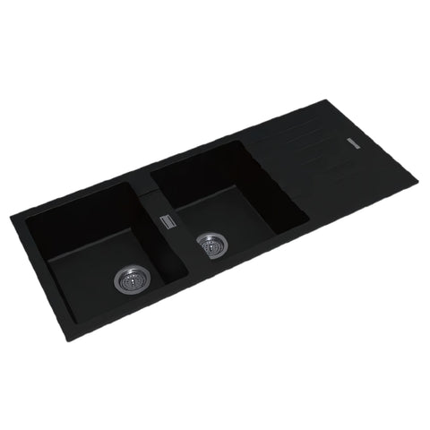 Black Granite Double Bowl Kitchen Sink 1160x500x200mm
