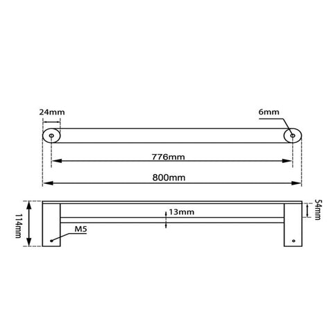 Black Double Towel Rail Rushy - 800mm