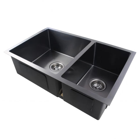 Dark Grey Stainless Steel 1 & 1/2 Bowl Kitchen Sink 710x450x205mm