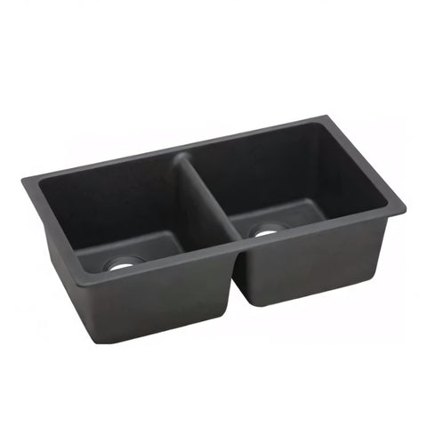 Black Granite Double Bowl Undermount Kitchen Sink 838x476x241mm