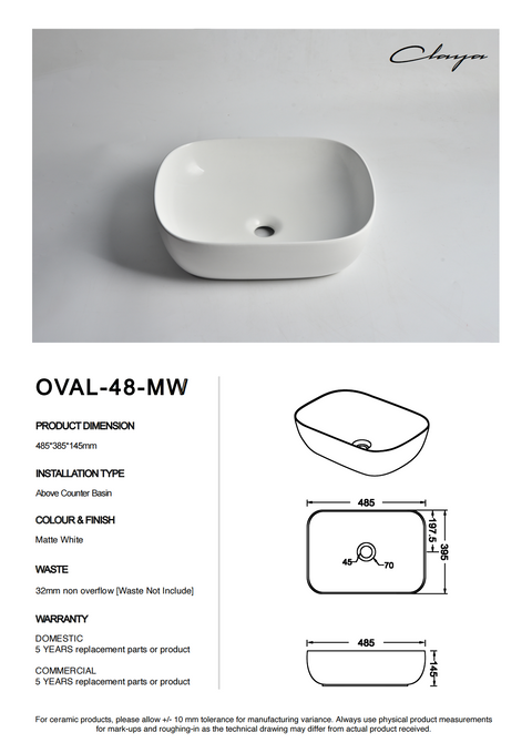 Claya - Oval-48-MW Oval Basin, Matte White