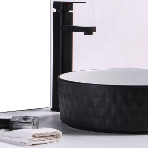 Claya - P-Diamond-36-TMB Round Basin, Matte Black / Matte White