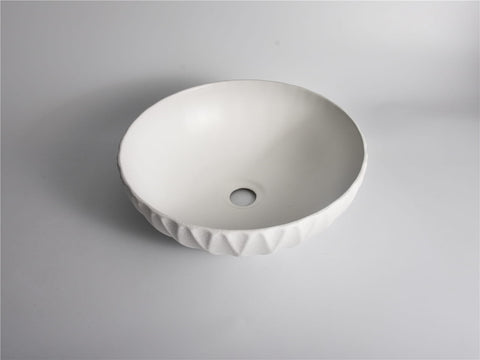 Claya - Polar-40-Ruby Texture Bowl Shaped Basin, Matte White