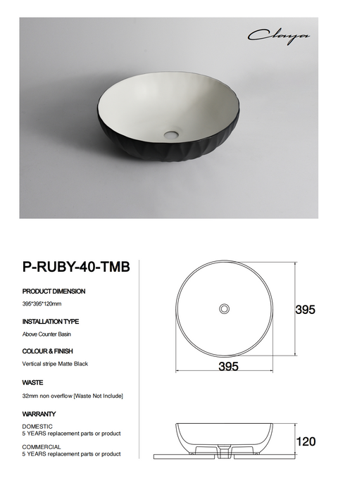 Claya - P-Ruby 40 Ruby-Cut Textured Basin, Matte Black
