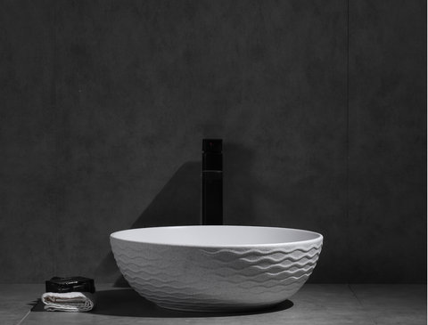 Claya - Polar 40 Wavy Textured Bowl Basin, Matte White