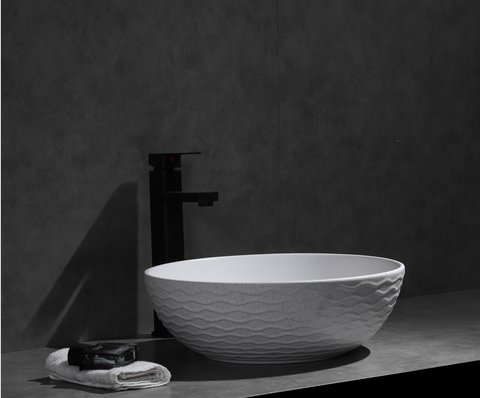 Claya - Polar 40 Wavy Textured Bowl Basin, Matte White