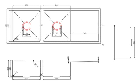Poseidon - Stainless Steel Double Bowl Kitchen Sink With Drainer in 4 Finishes