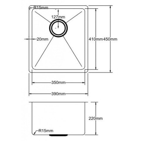 Poseidon - Stainless Steel Kitchen sink 390*450*220mm