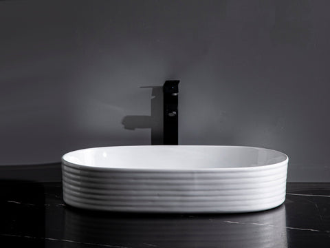 Claya - Pill-60-fluted Pill Shaped Basin, Gloss White