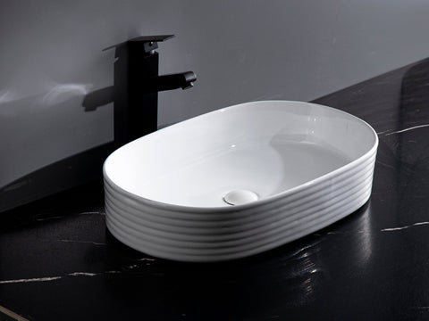 Claya - Pill-60-fluted Pill Shaped Basin, Gloss White