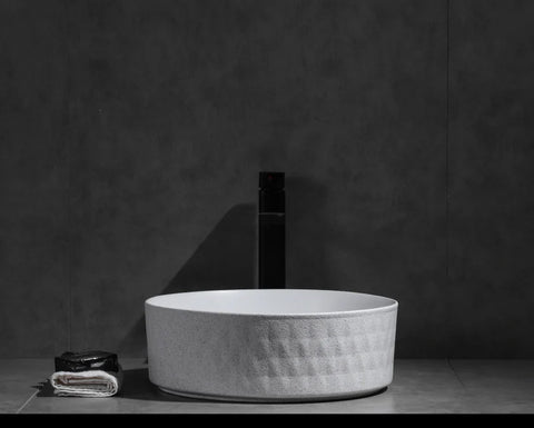 Claya -  Round Textured Matte White Diamond Ceramic Basin