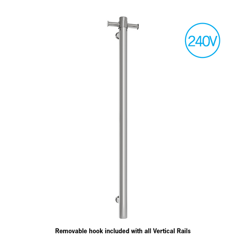 Thermogroup - Polished Stainless Steel Round 240Volt Vertical Single Heated Towel Rail W142xH900xD100mm