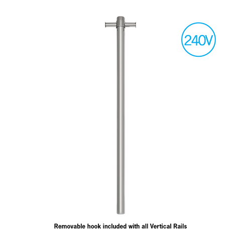 Thermogroup - Polished Stainless Steel Round 240Volt Vertical Single Heated Towel Rail W142xH900xD100mm