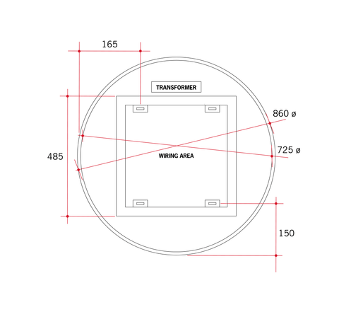 Backlit Round Mirror With Cool Light 900mmØ 80Watts - Includes Mirror Demister