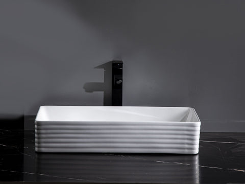 Claya - RT-6034-Fluted - Rectangular Basin, Gloss White