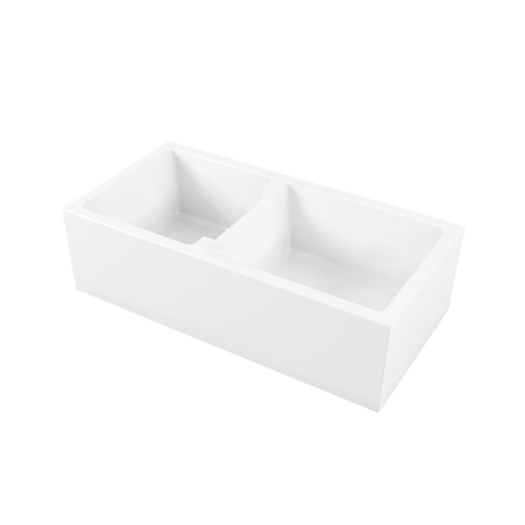 Oliveri SC-WH1984 - Sicily White Fireclay Farmhouse 1 & 3/4 Bowl Counter Top or Undermount Sink