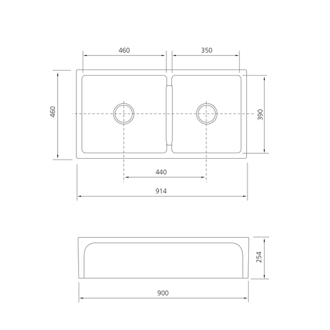Oliveri SC-WH1984 - Sicily White Fireclay Farmhouse 1 & 3/4 Bowl Counter Top or Undermount Sink