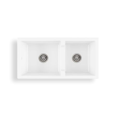 Oliveri SC-WH1984 - Sicily White Fireclay Farmhouse 1 & 3/4 Bowl Counter Top or Undermount Sink