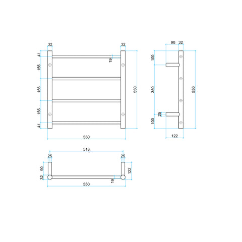 SR25MBN Brushed Nickel Round Ladder Heated Towel Rail W550xH550xD122mm