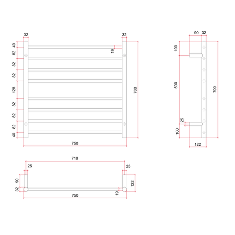 Thermogroup - Brushed Nickel Round Ladder Heated Towel Rail W750xH700x122mm