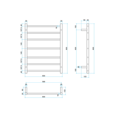 Thermogroup - Brushed Brass Round Ladder Heated Towel Rail W600xH800xD122mm