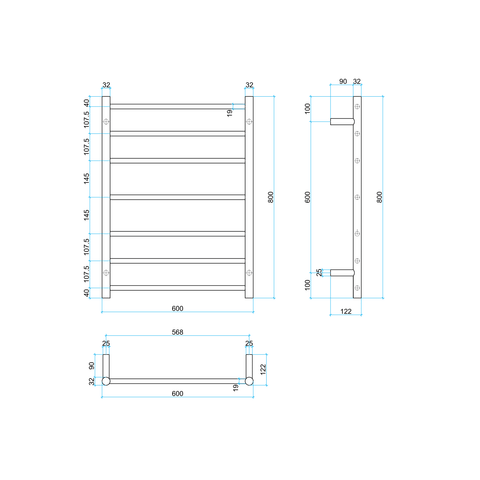 Thermogroup - 240V Round Ladder Heated Towel Rail W600xH800xD122mm