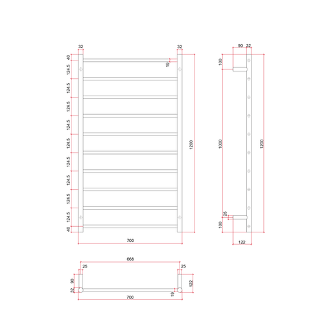 Thermogroup - 240V Round Ladder Heated Towel Rail W700xH1200xD122mm