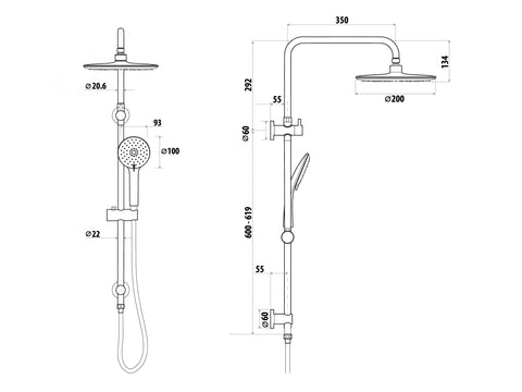 Linkware -  Elle Stainless Steel Twin Shower With Rail