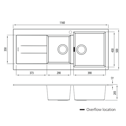 Oliveri - Santorini 1 & 3/4  Bowl Topmount Granite Sink