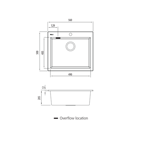 Santorini Black Large Bowl Topmount Sink