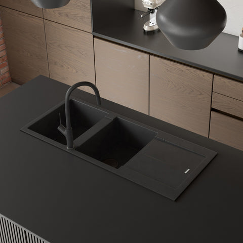 Oliveri - Santorini Black Double Bowl Topmount Sink With Drainer