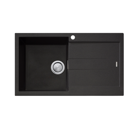 Santorini Black Single Bowl Topmount Left Hand Sink With Drainer