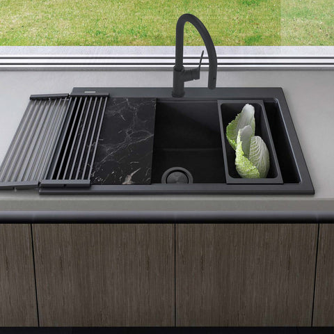 Oliveri ST-BL1596 OF - Santorini Black Topmount Workstation Sink