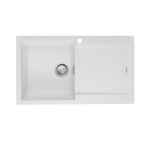 Oliveri - Santorini Single Bowl Topmount Left Hand Sink With Drainer in 2 Finishes
