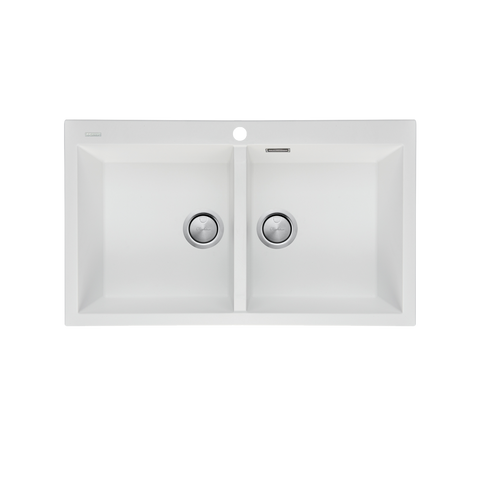 Oliveri ST-WH1564 OF - Oliveri  - Santorini 860mm White Double Bowl Topmount Sink with Overflow