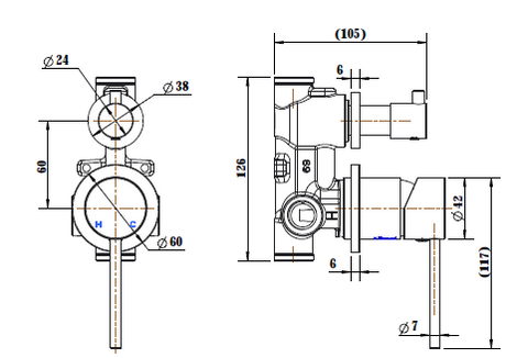 Modern National - Star Mini Shower Diverter Mixer Small Backplate