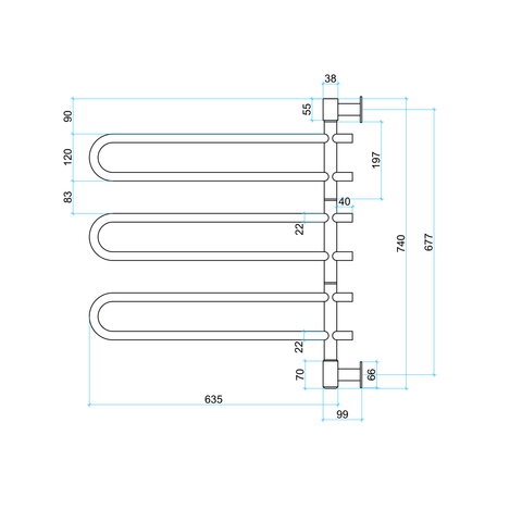 Thermogroup - 240V Round Swivel Heated Towel Rail W675xH740xD99mm