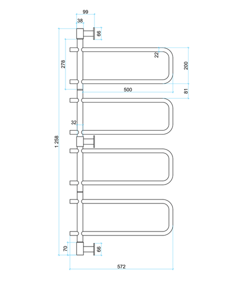 Thermogroup - 240V Round Swivel Heated Towel Rail W570xH1260xD99mm