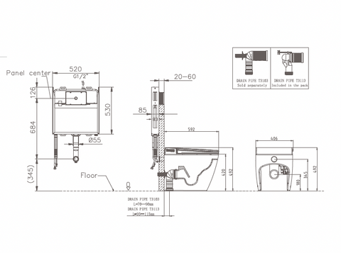 Lafeme Crawford ST21 smart toilet installation and trap diagram