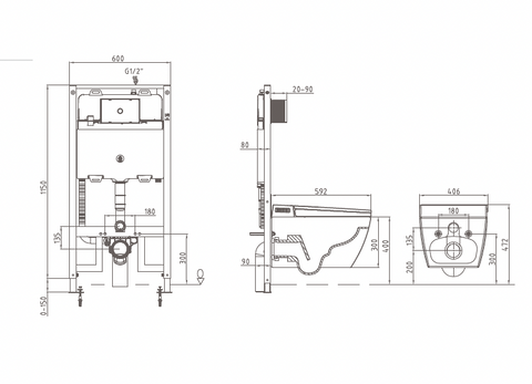 Lafeme Sesto ST22 smart toilet installation and trap diagram