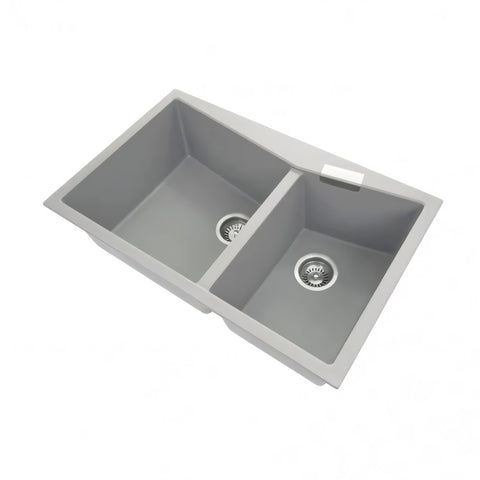 Concrete Grey Carysil Granite Double Bowl Kitchen Sink 800x500mm
