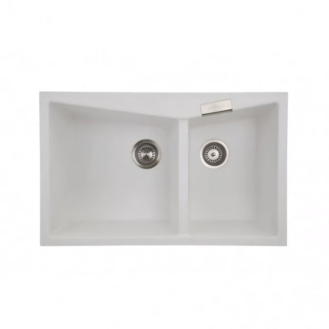 White Carysil Granite Double Bowl Kitchen Sink 800x500mm