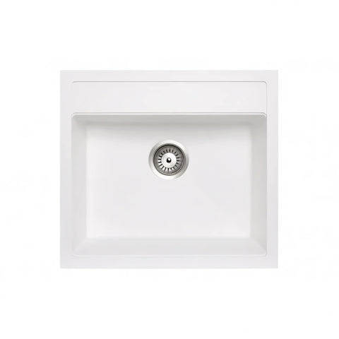 White Carysil Waltz 560FE Granite Single Bowl Stone Kitchen Sink 560*510mm