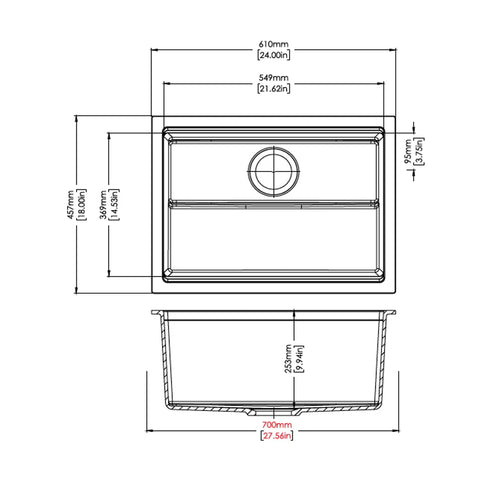 Aqua Perla- Large Granite Sink With Protection Grid and Colander 2 Finishes