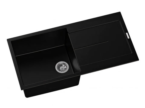 Aqua Perla - Black Carysil Granite Single Bowl Kitchen Sink 1000x500mm