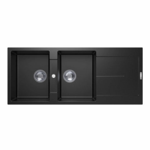 Carysil Black Granite Double Bowl Kitchen Sink 1160x460x200mm