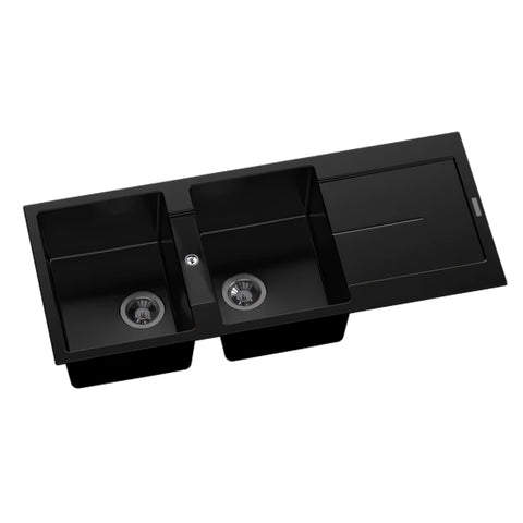 Carysil Black Granite Double Bowl Kitchen Sink 1160x460x200mm