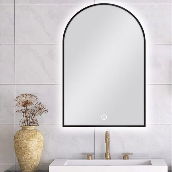 Aqua Perla - Carysil Arch 3 Color Lighting Black Framed LED Mirror Touch Sensor Switch Defogger Pad 600*900mm