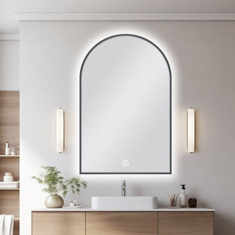 Carysil Arch 3 Color Lighting Gun Metal Grey Framed LED Mirror Touch Sensor Switch Defogger Pad 600*900mm